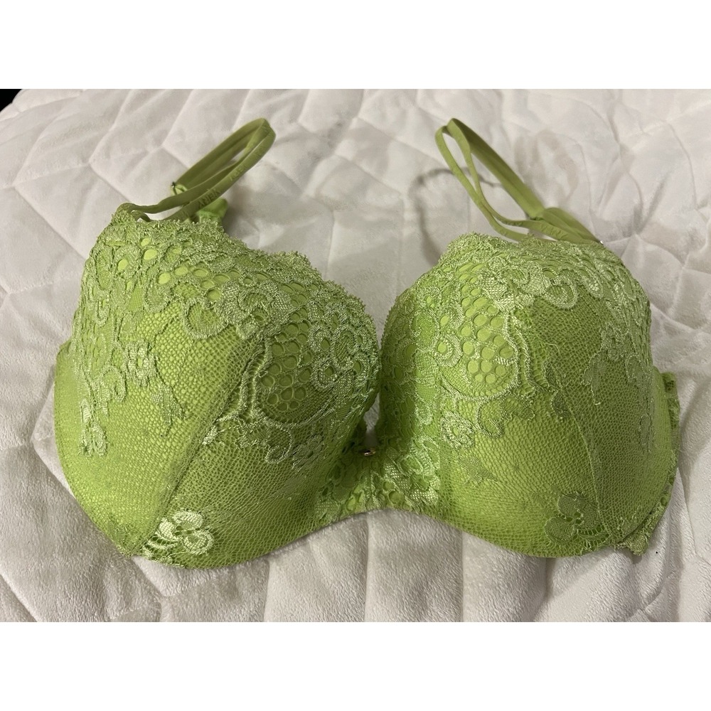 Victoria's Secret Very Sexy Padded Demi Bra 36D Neon Green Lace Very Sexy Straps